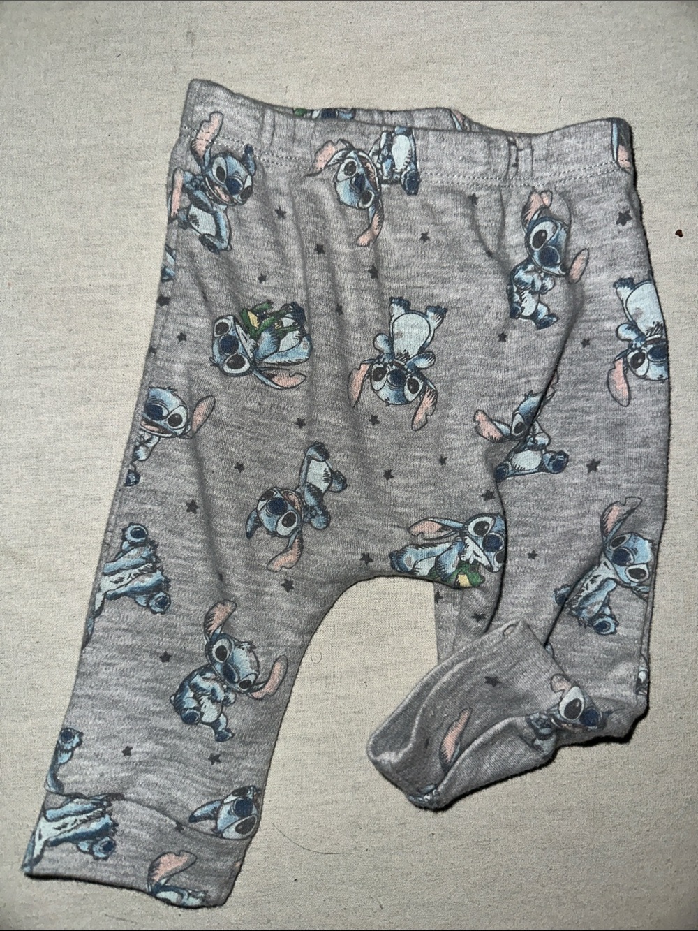 Kids Size 0-3M Disney Gray Baby Leggings with Stitch Print